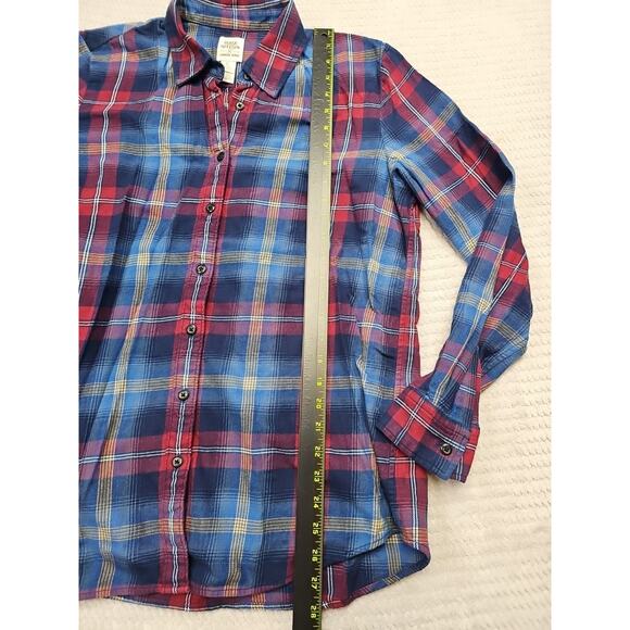 Lands End X Blake Shelton Shirt Womens Large Flannel Button Up Blue Plaid - Picture 2 of 7